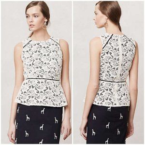 Anthropologie Ivory and Black Lace Peplum Blouse